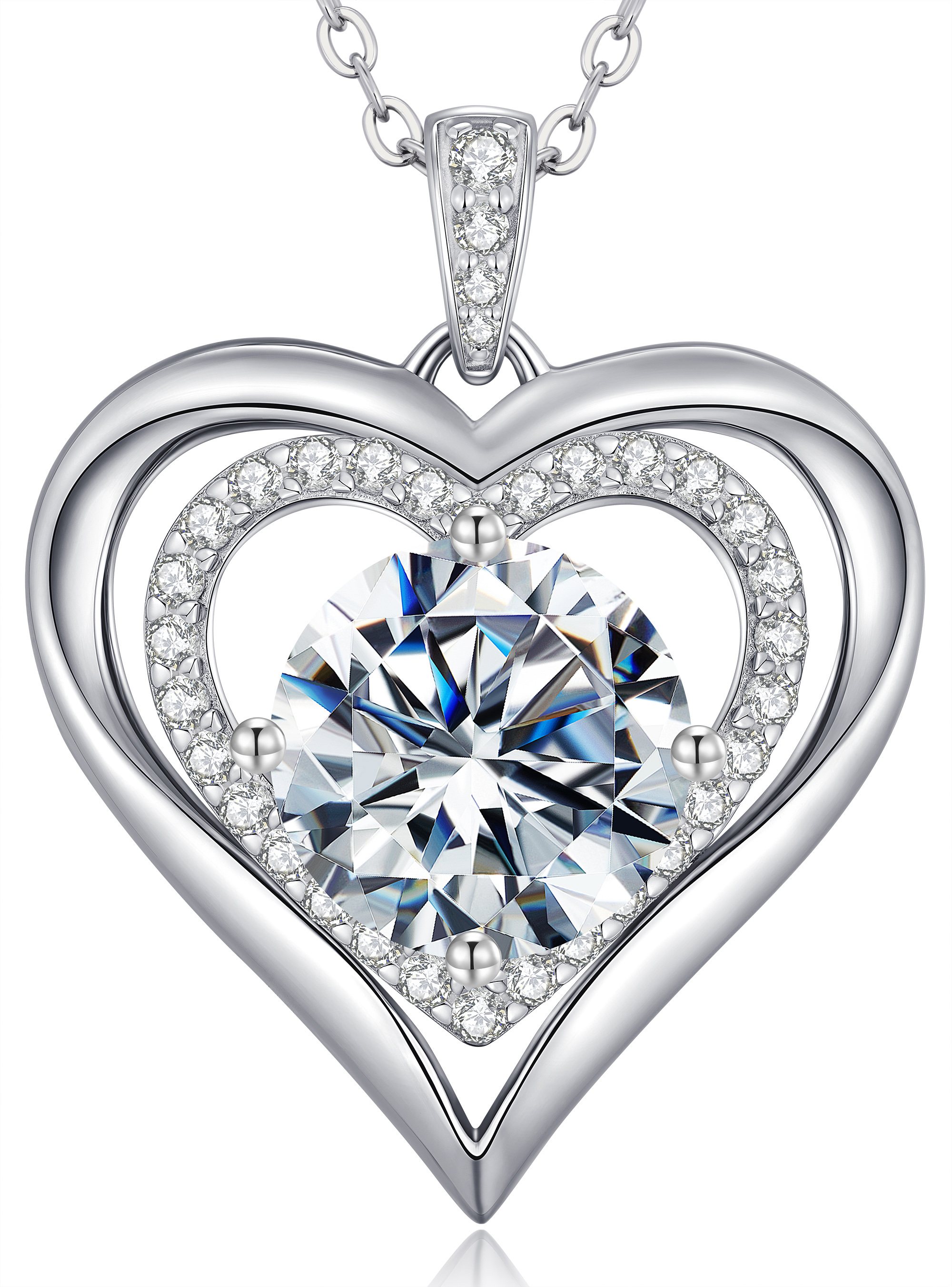 Moissanite Necklace for Women, Christmas Gifts for Wife, S925 Sterling Silver Plated with 18K Gold/Rose Gold Plated Heart Pendant 1-3 Carat Moissanite Necklaces, Anniversary Birthday Gift for Girlfriend Her Mom