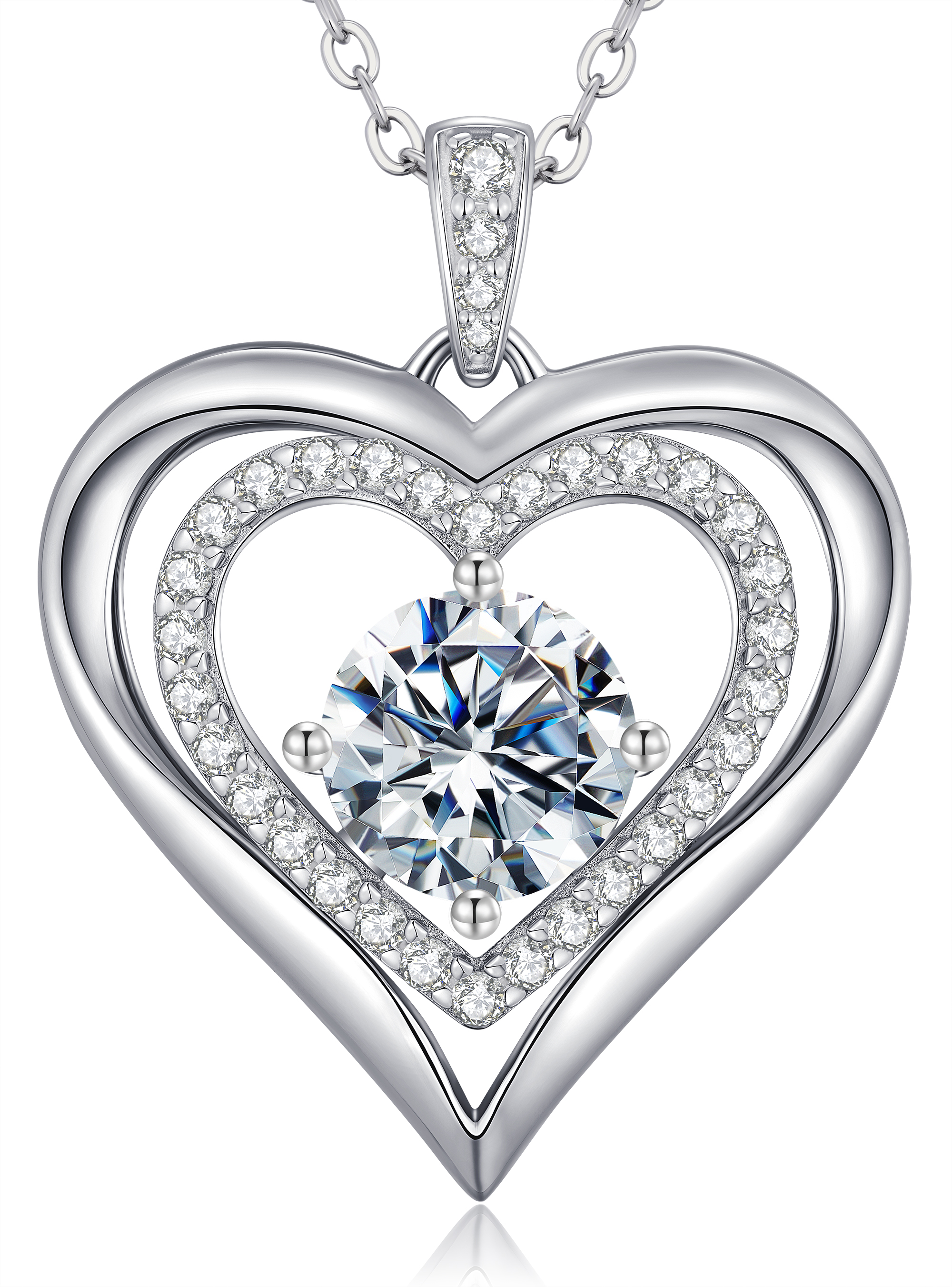 Moissanite Necklace for Women, Christmas Gifts for Wife, S925 Sterling Silver Plated with 18K Gold/Rose Gold Plated Heart Pendant 1-3 Carat Moissanite Necklaces, Anniversary Birthday Gift for Girlfriend Her Mom
