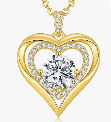 Moissanite Necklace for Women, Christmas Gifts for Wife, S925 Sterling Silver Plated with 18K Gold/Rose Gold Plated Heart Pendant 1-3 Carat Moissanite Necklaces, Anniversary Birthday Gift for Girlfriend Her Mom