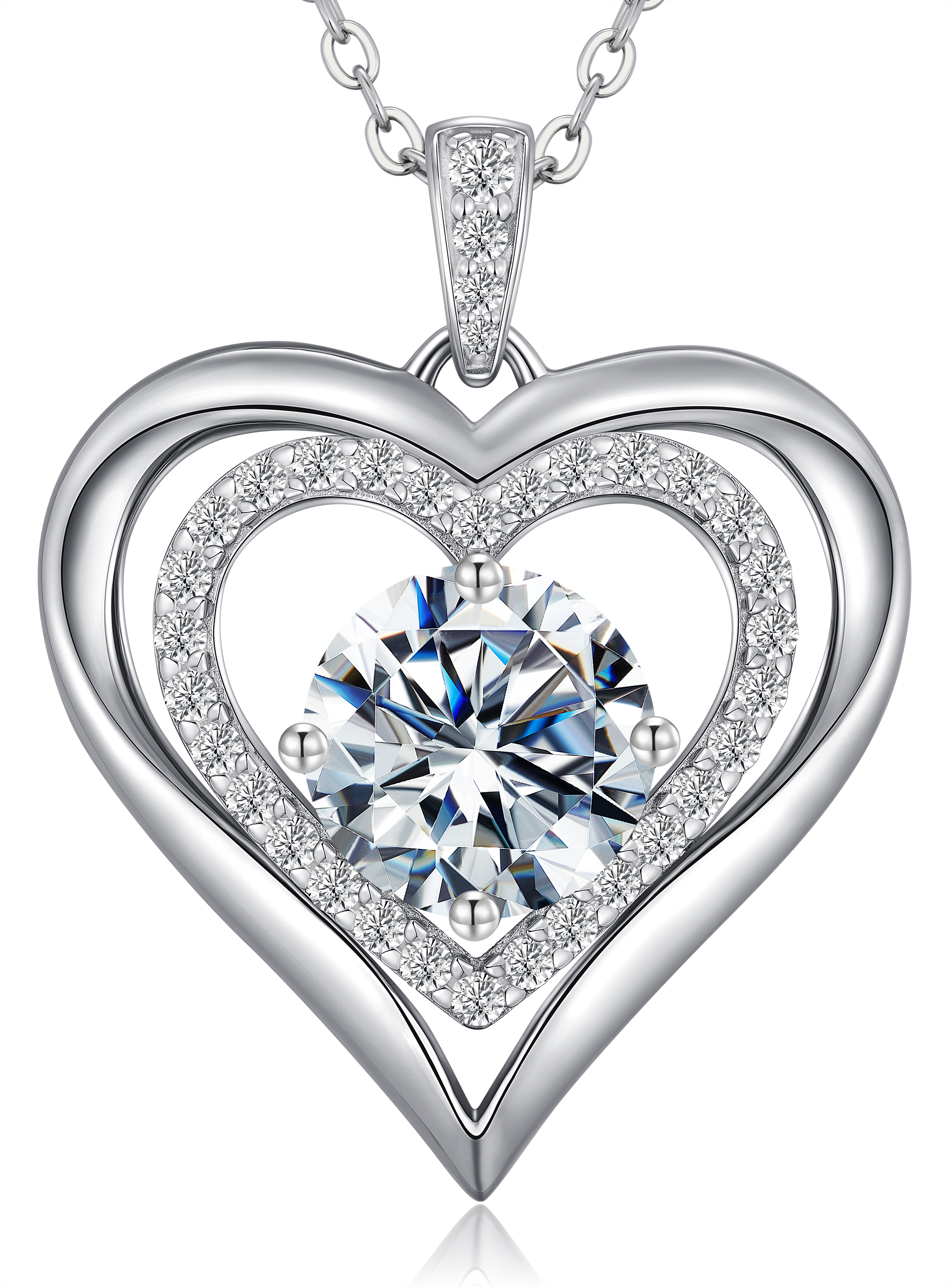 Moissanite Necklace for Women, Christmas Gifts for Wife, S925 Sterling Silver Plated with 18K Gold/Rose Gold Plated Heart Pendant 1-3 Carat Moissanite Necklaces, Anniversary Birthday Gift for Girlfriend Her Mom